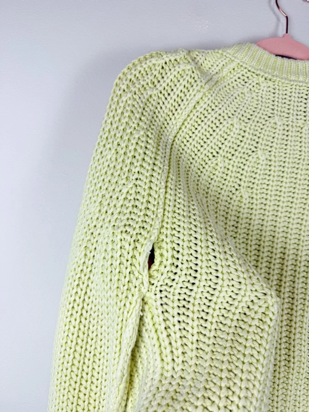 Free People Sweet Nothing Cardi Lime Glow Chunky Cropped Knit Cardigan Small